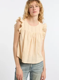 Dreimaster Damen Bluse in beige - Ausschnitt: Rundhals