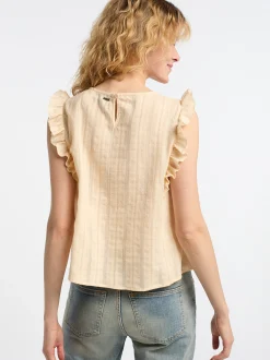 Dreimaster Damen Bluse in beige - Ausschnitt: Rundhals