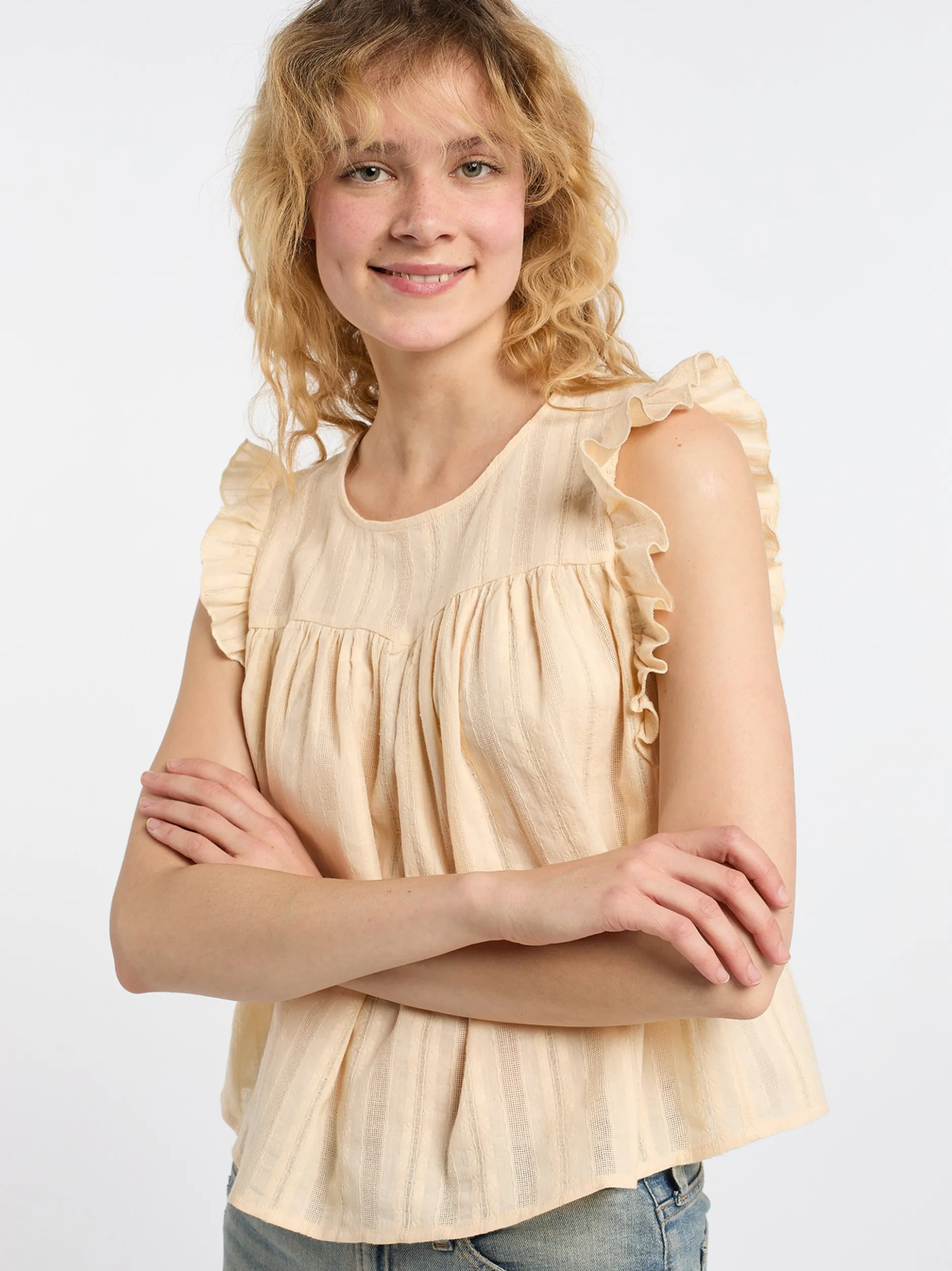 Dreimaster Damen Bluse in beige - Ausschnitt: Rundhals