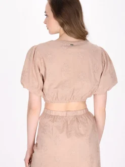Dreimaster Damen Bluse in beige - Ausschnitt: Rundhals