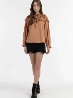 Dreimaster Damen Bluse in braun - Ausschnitt: Envelope