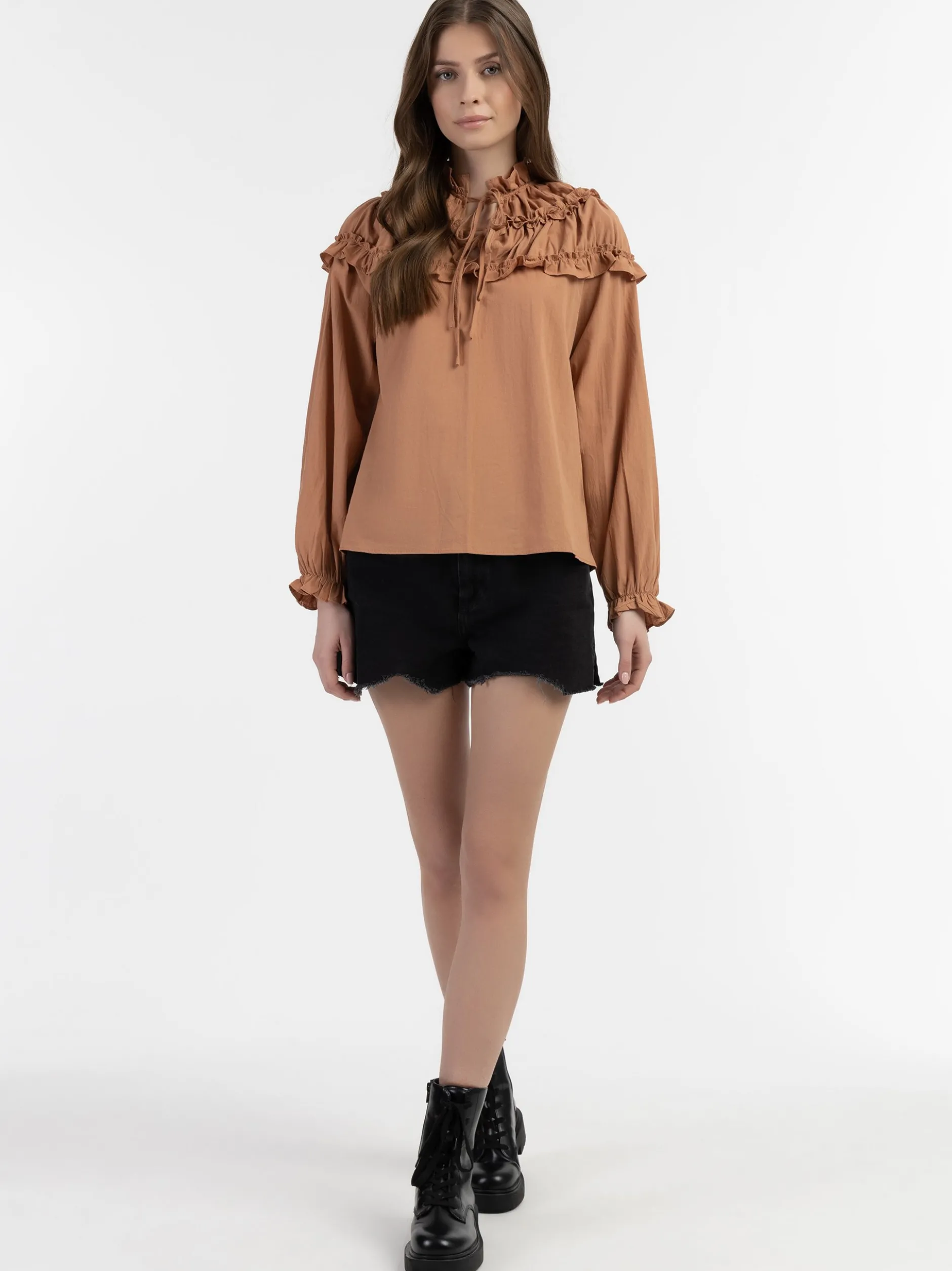 Dreimaster Damen Bluse in braun - Ausschnitt: Envelope