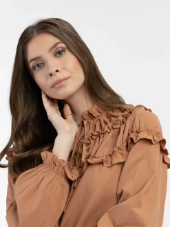 Dreimaster Damen Bluse in braun - Ausschnitt: Envelope