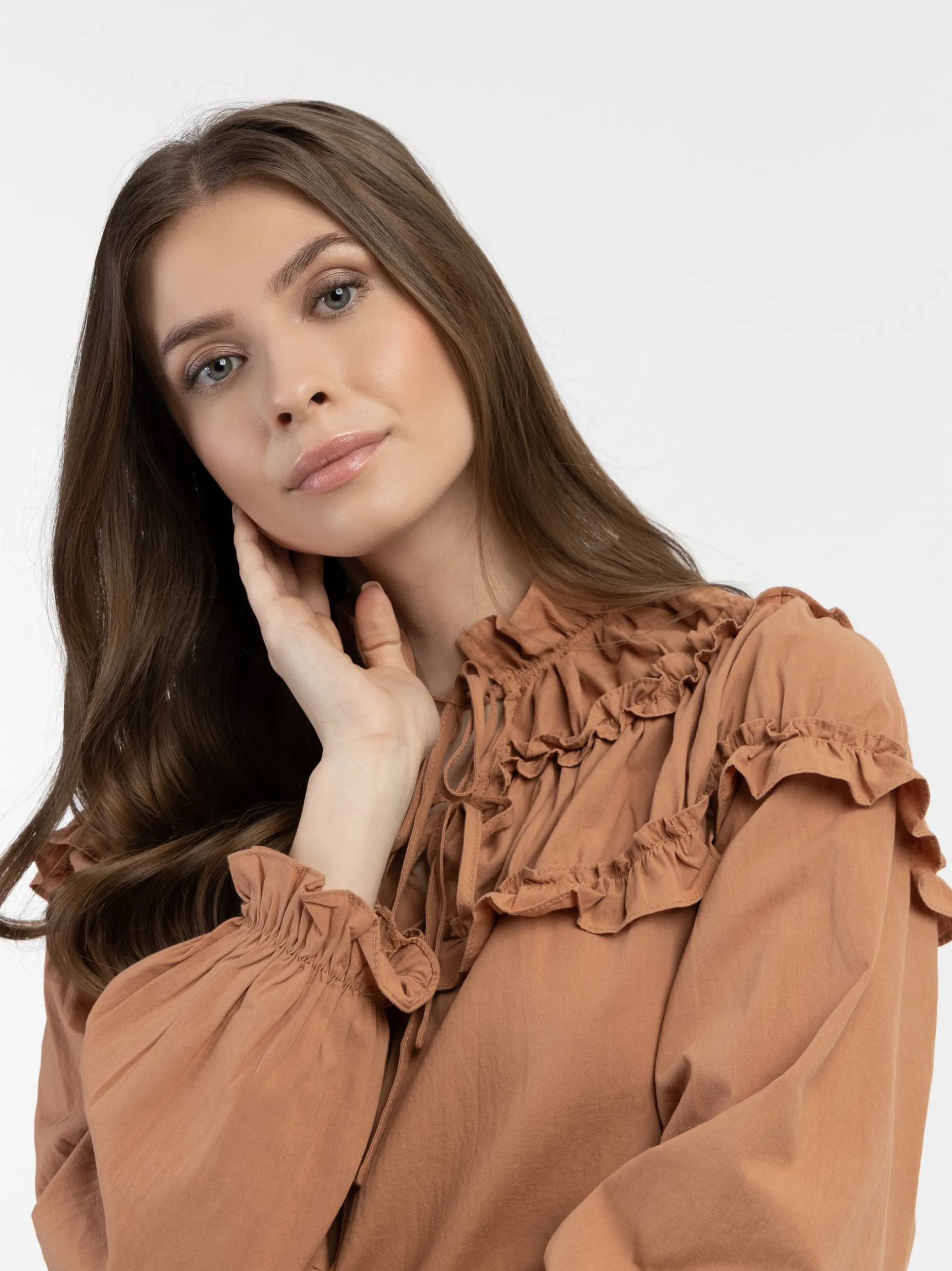 Dreimaster Damen Bluse in braun - Ausschnitt: Envelope