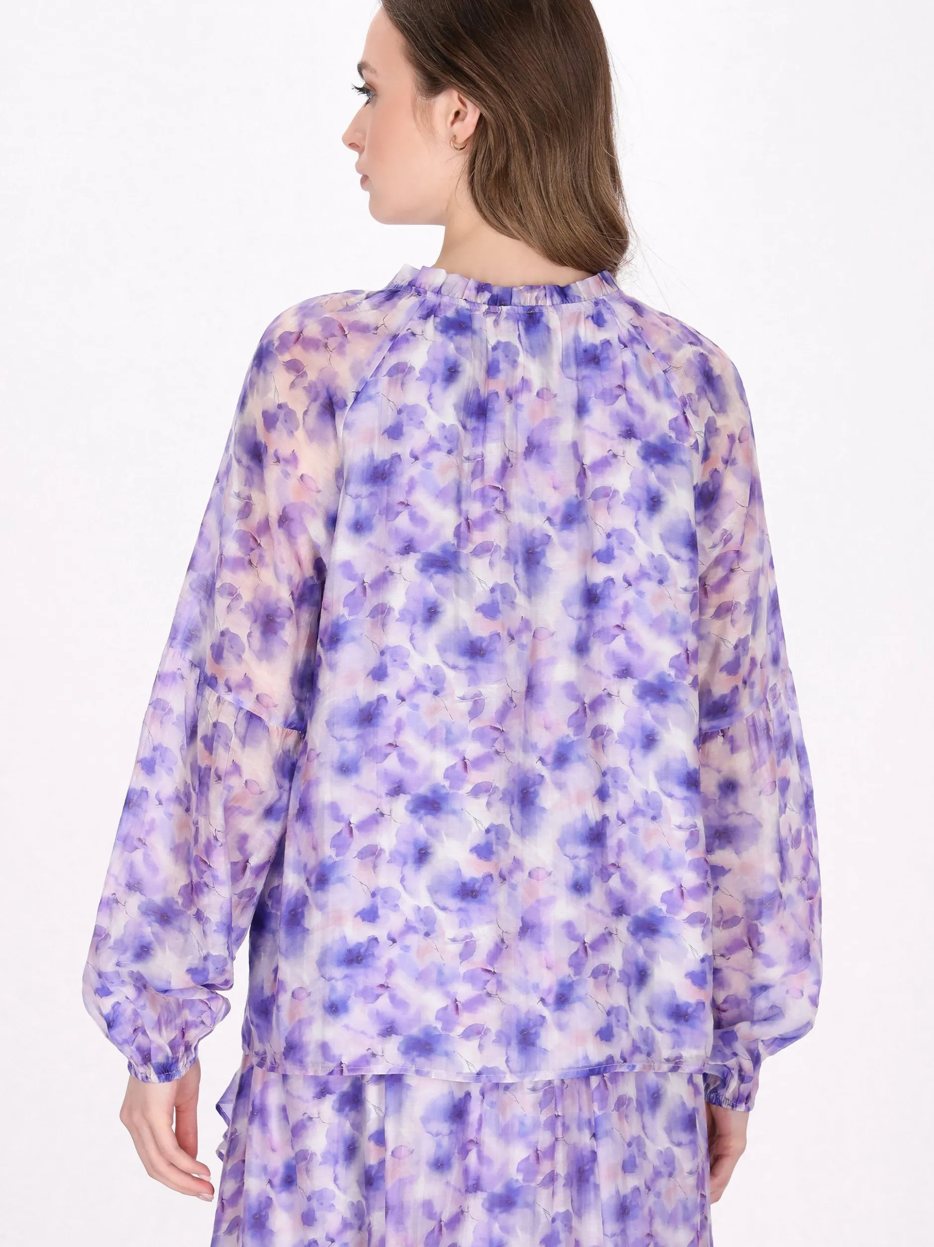 Dreimaster Damen Bluse in lila - Ausschnitt: Rundhals