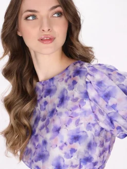 Dreimaster Damen Bluse in lila - Ausschnitt: Rundhals
