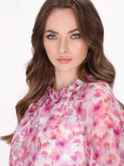 Dreimaster Damen Bluse in pink - Ausschnitt: Rundhals