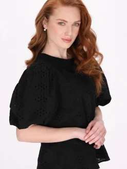 Dreimaster Damen Bluse in schwarz - Ausschnitt: Rundhals