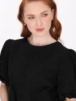 Dreimaster Damen Bluse in schwarz - Ausschnitt: Rundhals