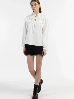 Dreimaster Damen Bluse in weiß - Ausschnitt: Envelope