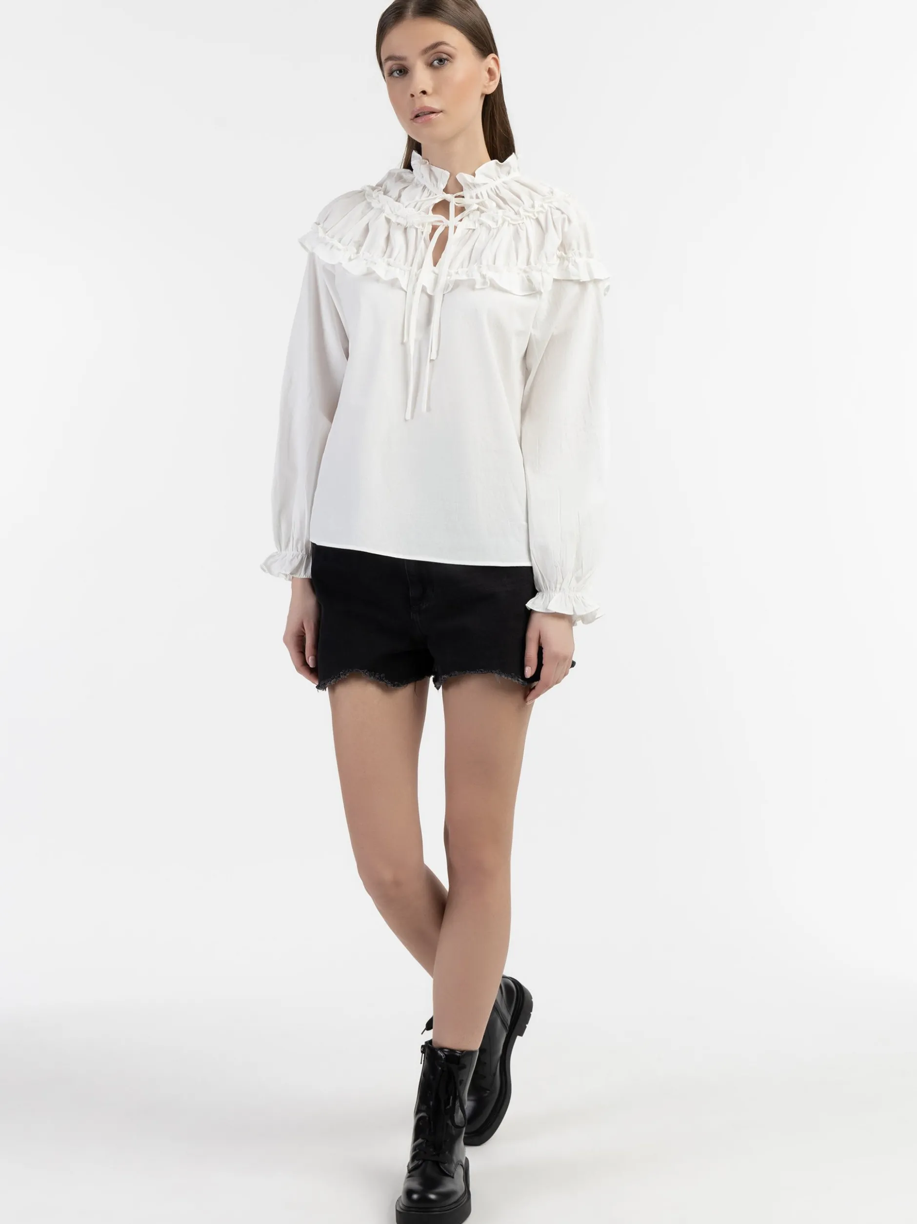 Dreimaster Damen Bluse in weiß - Ausschnitt: Envelope