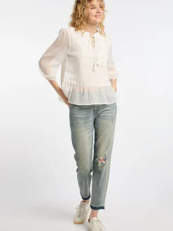 Dreimaster Damen Blusenshirt mit Spitze in weiß