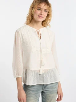Dreimaster Damen Blusenshirt mit Spitze in weiß