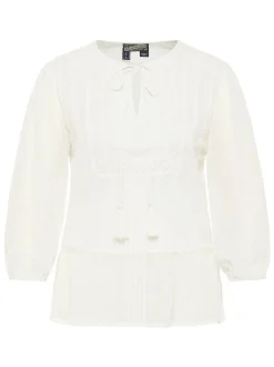 Dreimaster Damen Blusenshirt mit Spitze in weiß