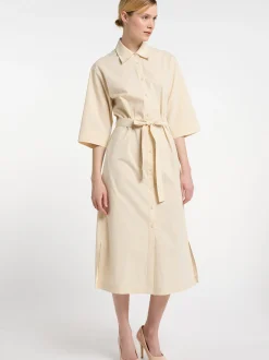 Dreimaster Damen Hemdkleid in beige - Länge: mittel