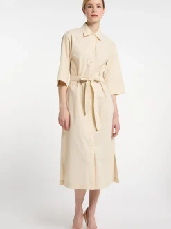 Dreimaster Damen Hemdkleid in beige - Länge: mittel