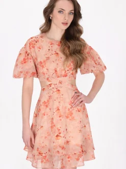 Dreimaster Damen Kleid in aprikot - Ausschnitt: Rundhals