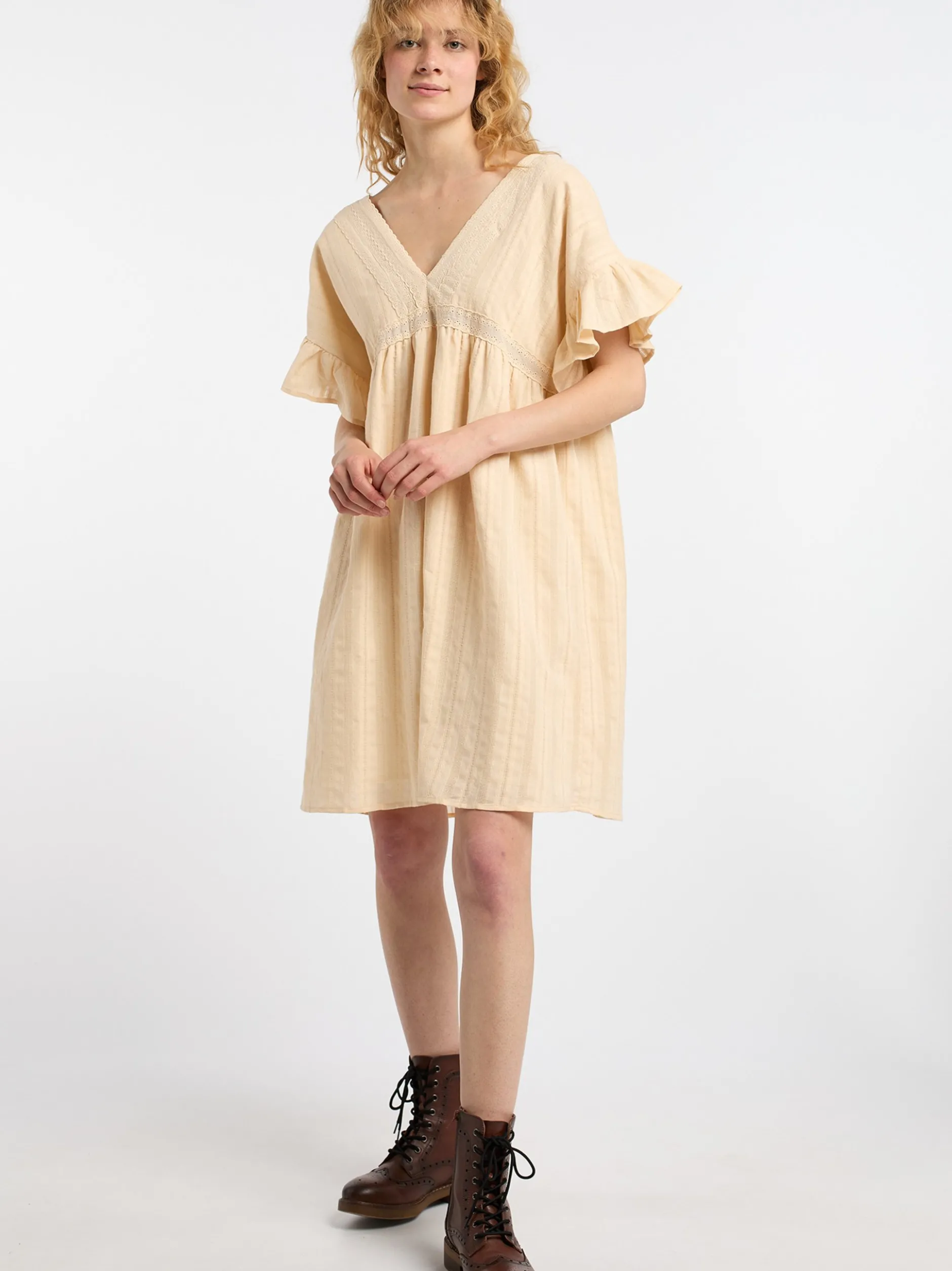 Dreimaster Damen Kleid in beige - Länge: mittel