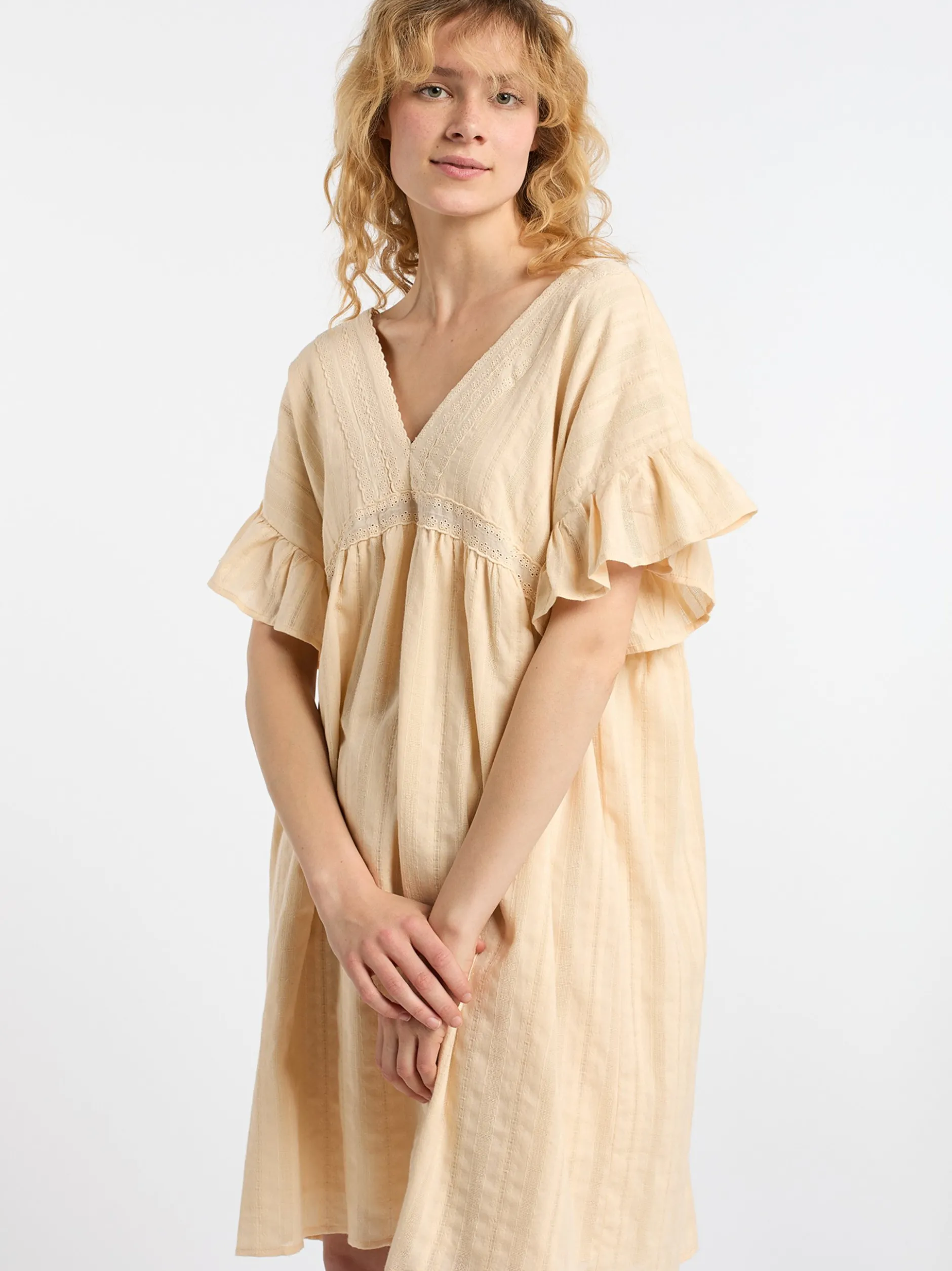 Dreimaster Damen Kleid in beige - Länge: mittel