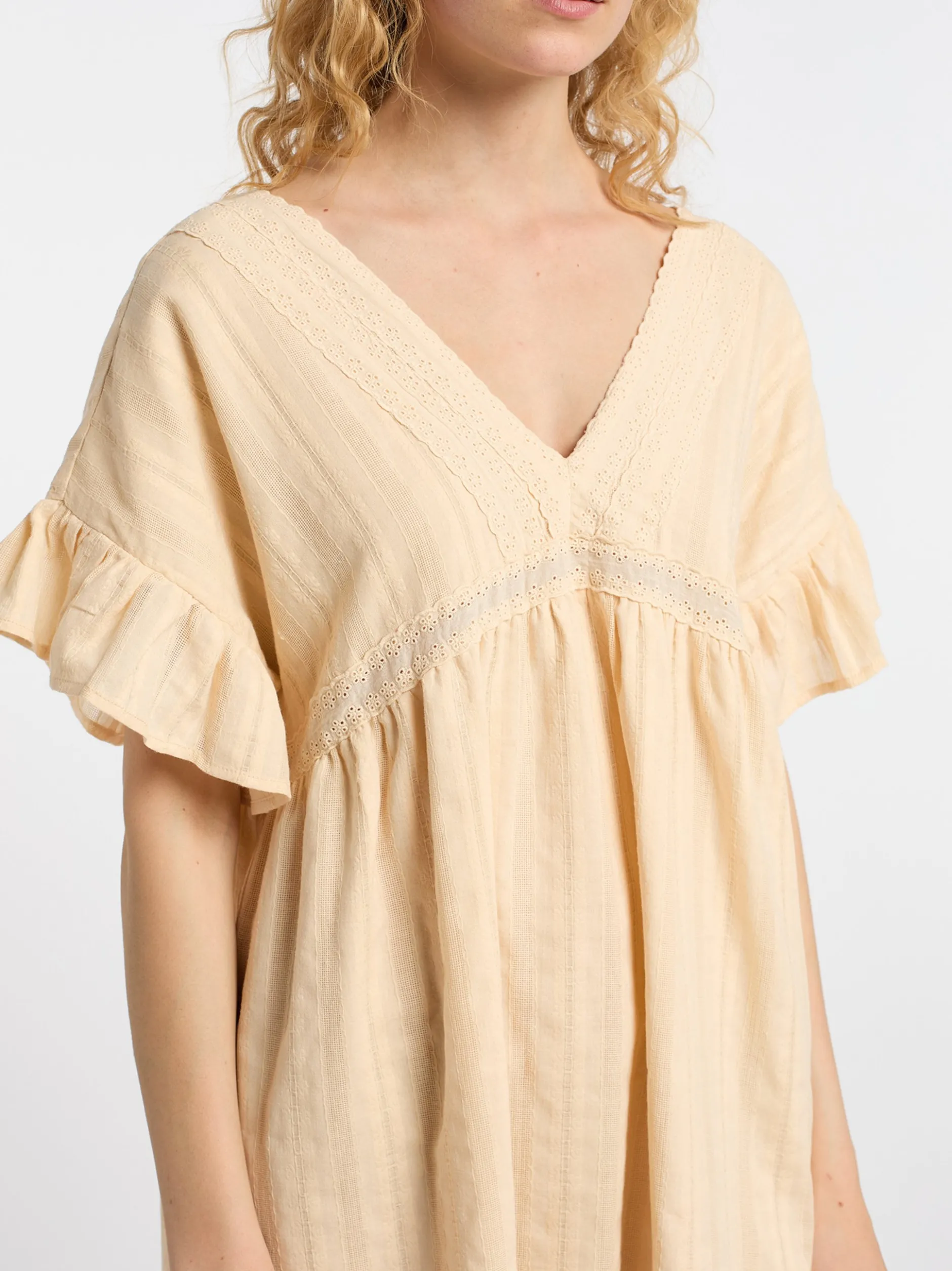 Dreimaster Damen Kleid in beige - Länge: mittel