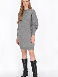 Dreimaster Damen Kleid in grau - Ausschnitt: Rundhals