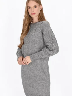 Dreimaster Damen Kleid in grau - Ausschnitt: Rundhals