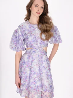 Dreimaster Damen Kleid in lila - Ausschnitt: Rundhals