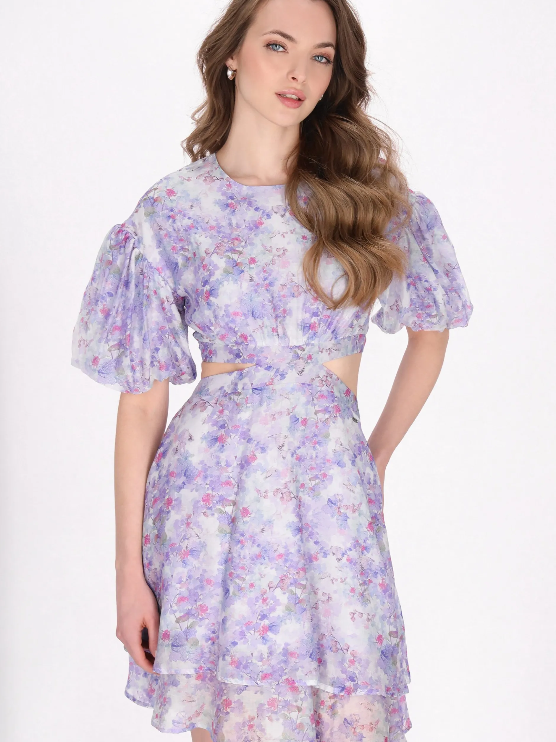 Dreimaster Damen Kleid in lila - Ausschnitt: Rundhals