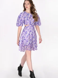Dreimaster Damen Kleid in lila - Ausschnitt: Rundhals
