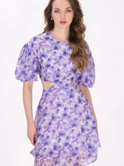 Dreimaster Damen Kleid in lila - Ausschnitt: Rundhals