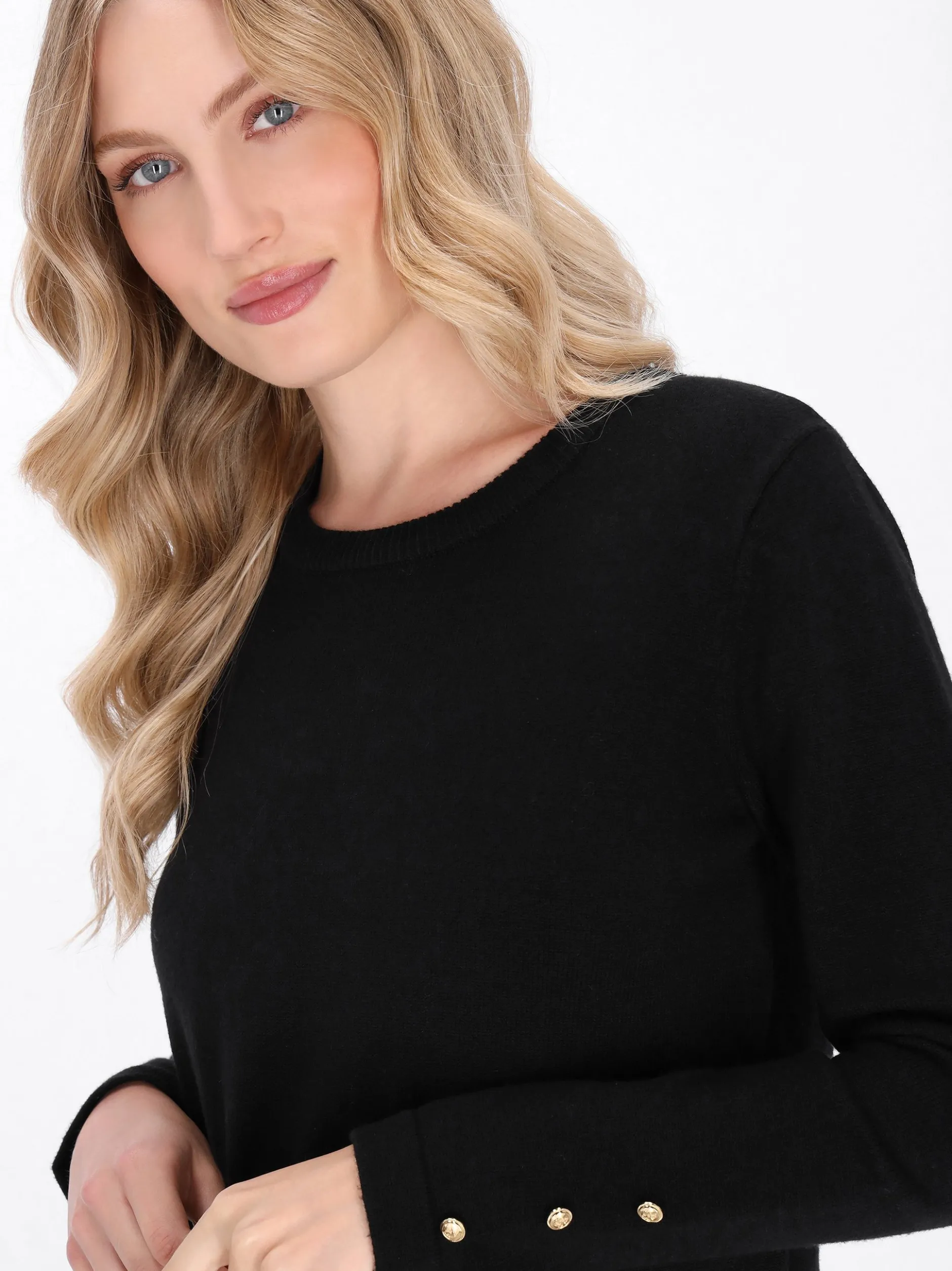 Dreimaster Damen Kleid in schwarz - Ausschnitt: Rundhals