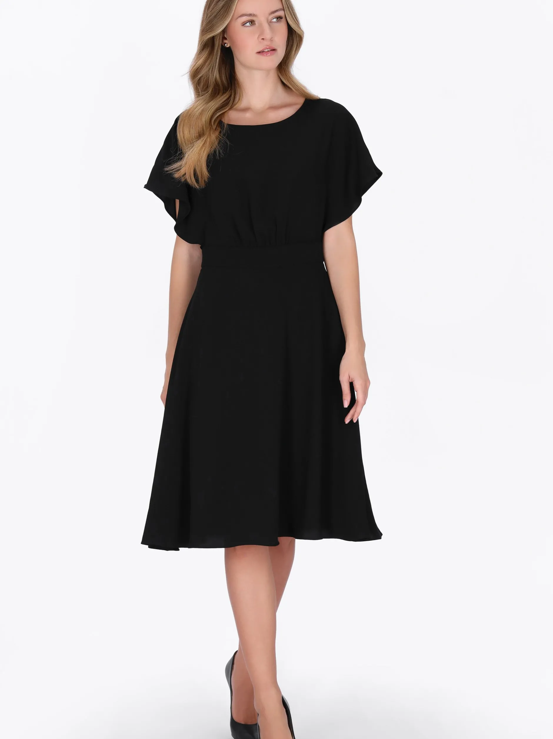Dreimaster Damen Kleid in schwarz - Ausschnitt: Rundhals