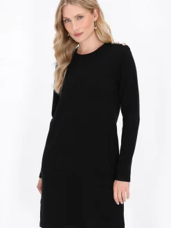 Dreimaster Damen Kleid in schwarz - Ausschnitt: Rundhals