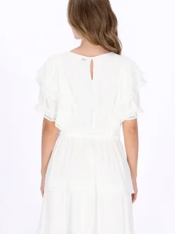 Dreimaster Damen Kleid in weiß - Ausschnitt: Rundhals