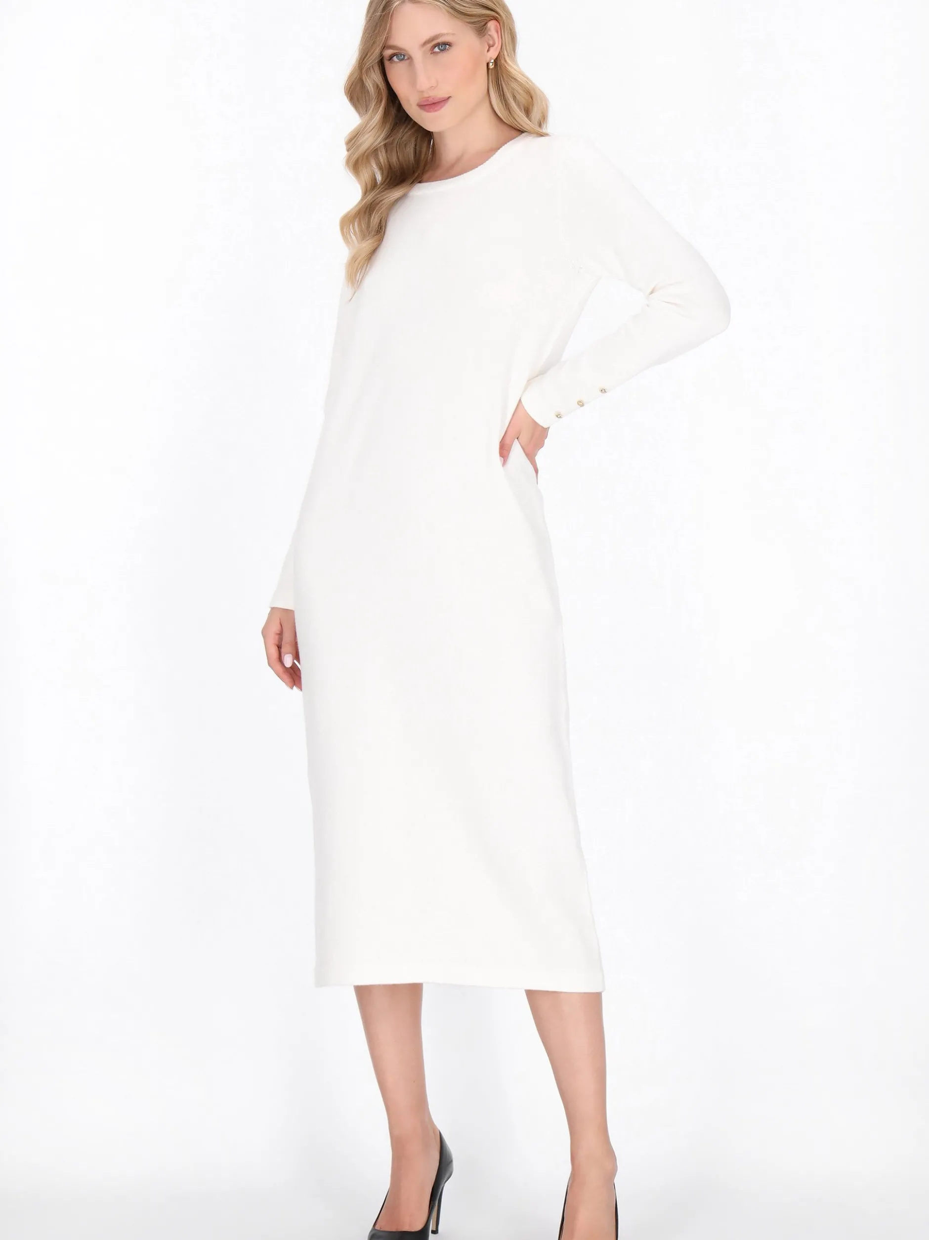 Dreimaster Damen Kleid in weiß - Ausschnitt: Rundhals
