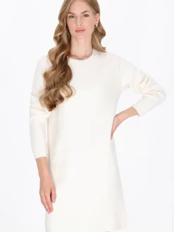 Dreimaster Damen Kleid in weiß - Ausschnitt: Rundhals
