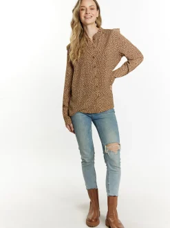 Dreimaster Damen Langarmbluse in camel
