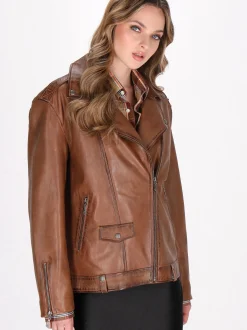 Dreimaster Damen Lederjacke in cognac