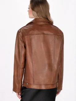 Dreimaster Damen Lederjacke in cognac