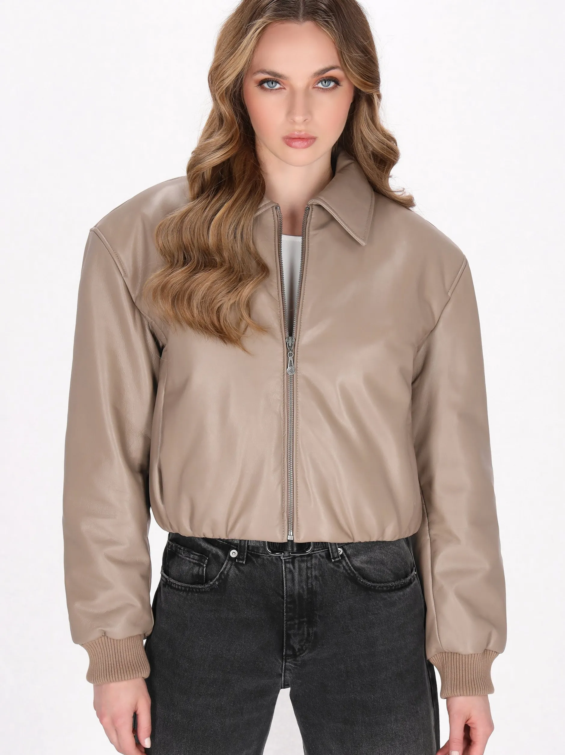 Dreimaster Damen Lederjacke in taupe