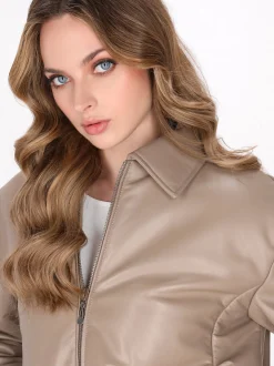 Dreimaster Damen Lederjacke in taupe