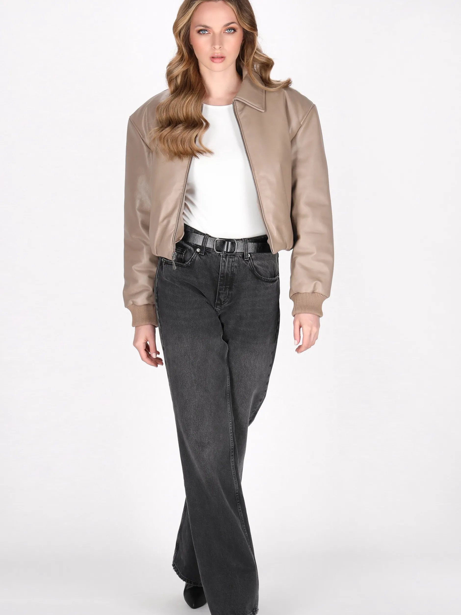 Dreimaster Damen Lederjacke in taupe