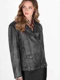 Dreimaster Damen Lederjacke in anthrazit