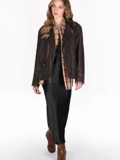 Dreimaster Damen Lederjacke in braun