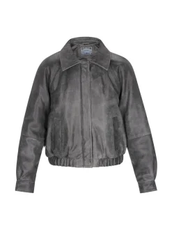 Dreimaster Damen Lederjacke in grau