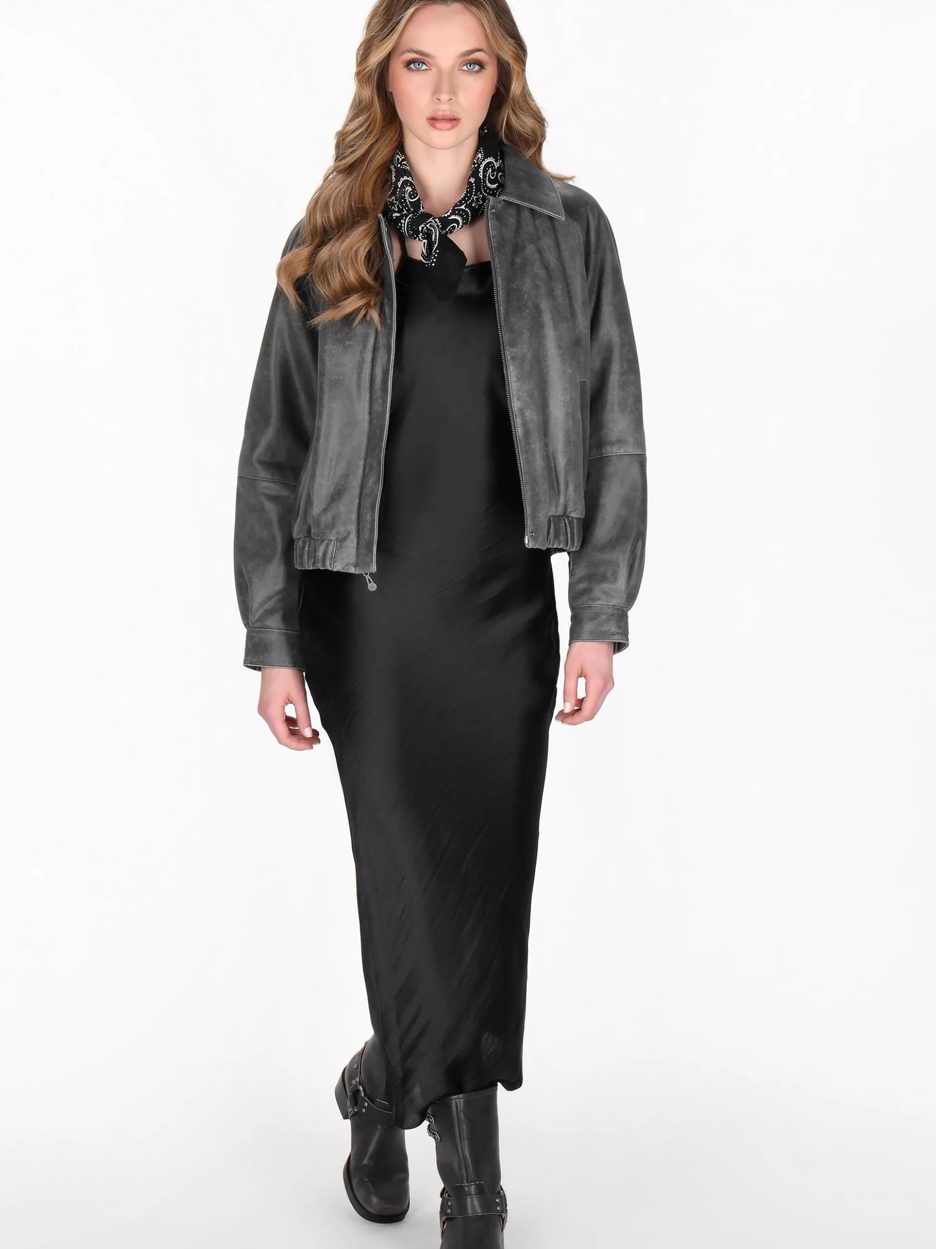 Dreimaster Damen Lederjacke in grau