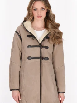 Dreimaster Damen Ledermantel in taupe