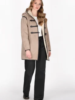 Dreimaster Damen Ledermantel in taupe