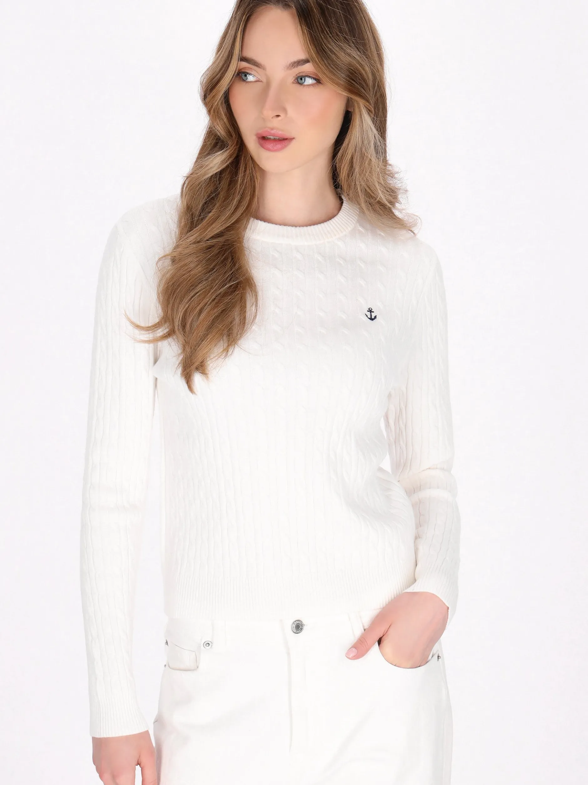 Dreimaster Damen Pullover in weiß