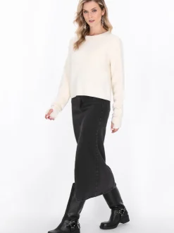 Dreimaster Damen Pullover in weiß - Ausschnitt: Rundhals